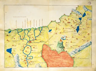 Delta řeky Nilu, Rudé moře a hora Sinaj, z Atlasu světa ve třiceti třech mapách, Battista Agnese