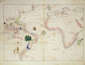 Nový svět, z Atlasu světa ve 33 mapách, Benátky, 1. září 1553 (inkoust na pergamenu) (viz také 330961)