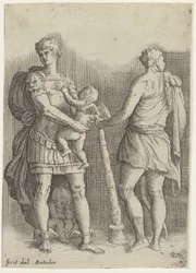 Perseus se dvěma putti a Herkulesem, při pohledu zezadu