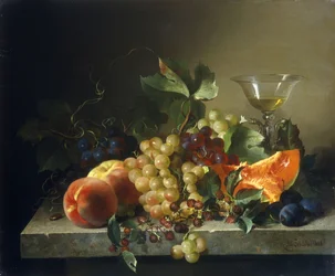 Zátiší s ovocem na kamenné římse, 1858