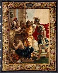 Diogenés a Alexandr: setkání řeckého filozofa Diogenése de Sinope (413-327 př. n. l.) v jeho sudu s králem Alexandrem Velikým (356-323 př. n. l.) v Korintu. Když se ho dobyvatel zeptal, co chce, Diogenés odpověděl: "Sundej mi trochu z mého slunce". Klepnět