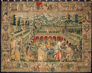 Scéna sklizně ovoce. Tapiserie bruselských manufaktur. 16. století Genes, Musei di Strada Nuova
