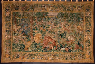 Lovecká scéna Tapiserie vyrobená v bruselských manufakturách. 16. století Genes, Musei di Strada Nuova