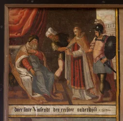 Maarke. Kaple (Sint-Vincentiuskapel). interiér. Malování. Mučedník svatého Vincenta. 19. století. Detail.