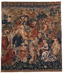 Tapiserie zobrazující Tábor Cikánů, z Flander, kolem roku 1510 (vlna a hedvábí)