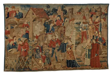 Tapiserie zobrazující Vinobraře, z Tournai, kolem 1460-70 (vlna)
