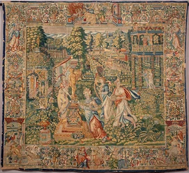 Dary Pomone (Pomona) nymfa ovoce Tapiserie bruselských výrobců. Genes 16. století, Musei di Strada Nuova