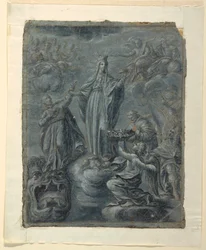 Kresba, Líc: Korunování Panny Marie, kolem roku 1630