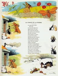 Cikáda a mravenec, ilustrace z „Bajek“ Jeana de La Fontaina