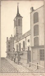 South East Prospect of the Parish Church of St. Margaret Lothbury, c.1750 (rytina)