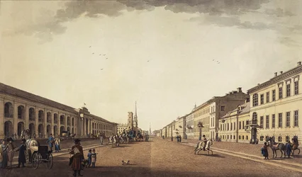 Pohled na Něvský prospekt poblíž Gostiny Dvor v Petrohradu, 1799