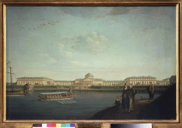 Tauridský palác při pohledu z Něvy (Saint Petersburg). Obraz Benjamina Patersena (1748-1815), olej na plátně