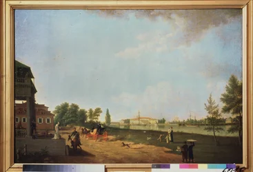 Pohled na Kamenný palác (ostrov kamene), v Petrohradu. Obraz Benjamna Patersena (1748-1815), olej na plátně
