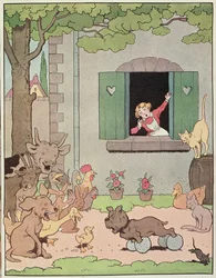 Zvířata na farmě se radují z neštěstí Grognarda, ilustrace pro 