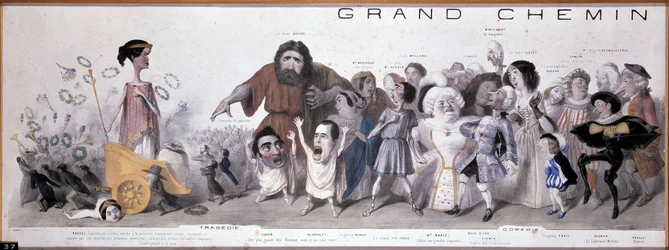 Le grand chemin de la posterity: reprezentace tragédie a komedie - Litografie Benjamina Roubauda, ​​Maison de Balzac, Paříž