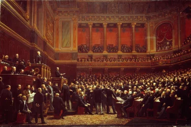 Louis Adolphe Thiers (1797-1877), prohlášený za „Osvoboditele území“ na zasedání Národního shromáždění konaném 16. června ve Versailles