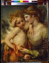 Venuše utěšuje Kupida bodnutého včelou. Obraz Benjamina Westa (1738-1820)