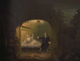 David Garrick a George Anne Bellamy v "Romeo a Julie", dějství V, scéna iii