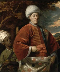 Portrét muže v orientálních šatech s orientálním pážeti