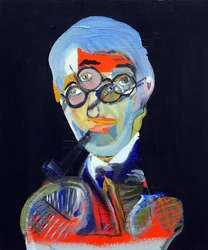 50 významných spisovatelů historie : Jean-Paul Sartre, 2015 (olej a akryl na plátně)