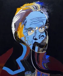 50 významných spisovatelů v historii : Patrick Modiano, 2015 (olej a akryl na plátně)