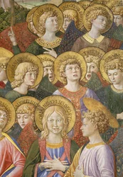 Sbor andělů, detail z cyklu Cesta tří králů v kapli, c.1460 detail fresky z 70615