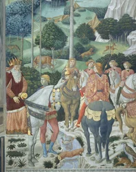 Konstantinopolský patriarcha Giuseppe jako jeden ze Tří králů, detail z cyklu Cesta mudrců v kapli, asi 1460 (freska)