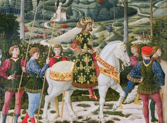 Jan VII. Palaeolog 1391-1448, východořímský císař, jako jeden ze Tří králů, detail z cyklu Putování tří králů v kapli, cca 1460 detail fresky z roku 70625
