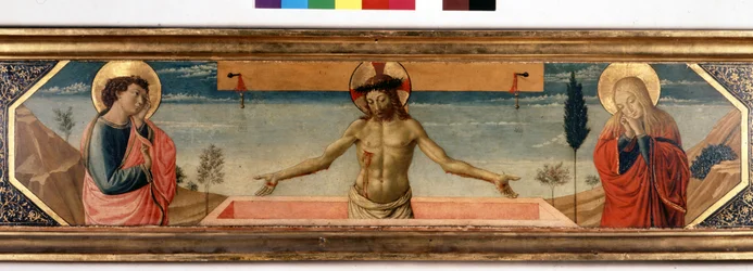 Predelle s Kristem ve zbožnosti a svatých. Obraz od Gozzoliho Benozza (1420 - 1497) (detail)
