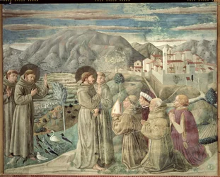 Svatý František káže ptákům a žehná Montefalco, 1452