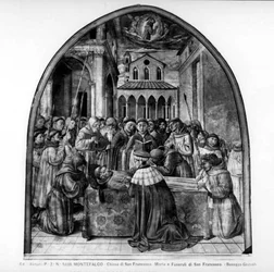 Pohřební rituály sv. Františka (freska) (č/b foto)