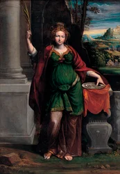 Svatá Lucie ze Syrakus (počátek 4. století) držící tác se dvěma očima - Malba Benvenuta Tisiho da Garofalo (Il Garofalo) (1481-1559), 63 x 44 cm
