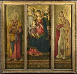 Panna a dítě se svatými Petrem a Mikulášem, 1479