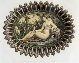 La nymph de Fontainebleau - Plat céramique, v „Dílo Bernarda Palissyho“ od C. Delange a C. Bornemana, Paříž