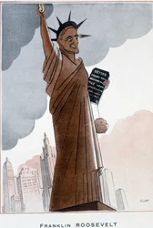 Kreslený film Franklina Roosevelta v Soše svobody - ilustrace Bernard Becan (Bernhard Kahn) (1890-1943) Ve „“Fantasio“““ z 12.1.1932