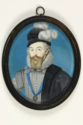 Robert Dudley, hrabě z Leicesteru (akvarel na pergamenu)