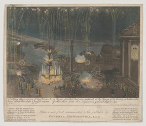 Ohňostroj v Covent Garden, 1809 (lept a akvatinta, ručně kolorováno)