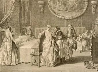 Požehnání manželského lože, ilustrace z knihy „Náboženské obřady a zvyky“, 1724