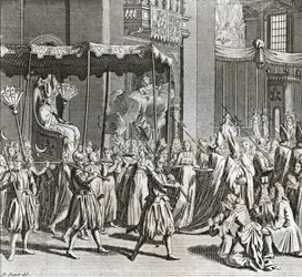 Slavnostní inaugurace pontifikátu: spálení látky) Rytina z „Illustration de ceremonies et celní religieuses de tous les peuples du monde“ od Bernarda Picarta (1723-1743) 1819 Soukromá sbírka
