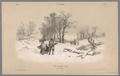 Rodina sbírá dřevo ve sněhu Zobrazení venkovského života (název série) La kampaň. Etudes varieés aux deux Pastelky (název série na objektu)