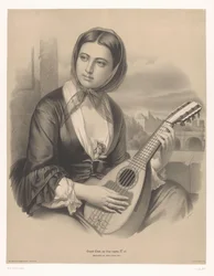 Žena hrající na mandolínu Velké studie ve dvou typech křídy (název série) Pastelky Grande étude aux deux (název série na předmětu)