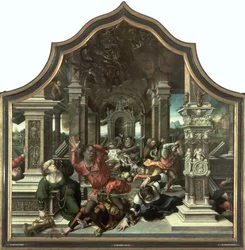 Zkáza domu Joba, ústřední panel Triptychu ctnosti trpělivosti, 1521