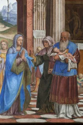 Detail představení Ježíše v chrámu (freska)