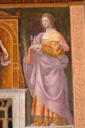 Svatá Lucie, freska Bernardina Luiniho v kostele svatého Mořice v klášteře Maggiore, Milán, Lombardie, Itálie