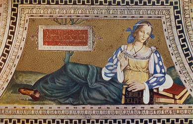 Sibyla Delphi, rytina z mozaiky od Bernardina Pinturicchio (cca 1452-1513) v kostele Santa Maria del Popolo, Řím