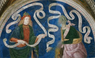 Le prophete Aggee et la sibylle de Cumes - Prorok Haggai a kumská Sibyla, Pinturicchio, Bernardino, Workshop of (1454-1513). Freska