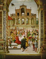 Císař Fridrich III. korunuje Eneáše Silvia Piccolominiho Poeta Laureatus (freska)