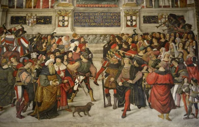 Itálie, Toskánsko, Siena, katedrála, dóm: Korunovace Pia II. (1405-1464)