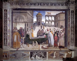 Příběh svatého Bernardina, smrt světce (Fresco, kolem roku 1486)