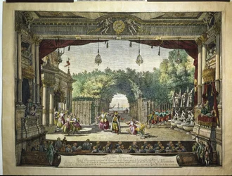 Balet Štědrý Turek z Galantních Indií Jeana-Philippa Rameaua - ve vídeňském Burgtheatru od Bernarda Bellotta (Bellottiho) (1720-1780)